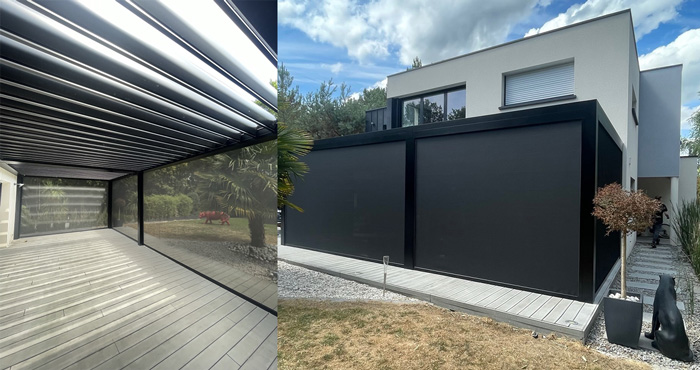 pergola bioclimatique eclairage led brise vue moustiquaires