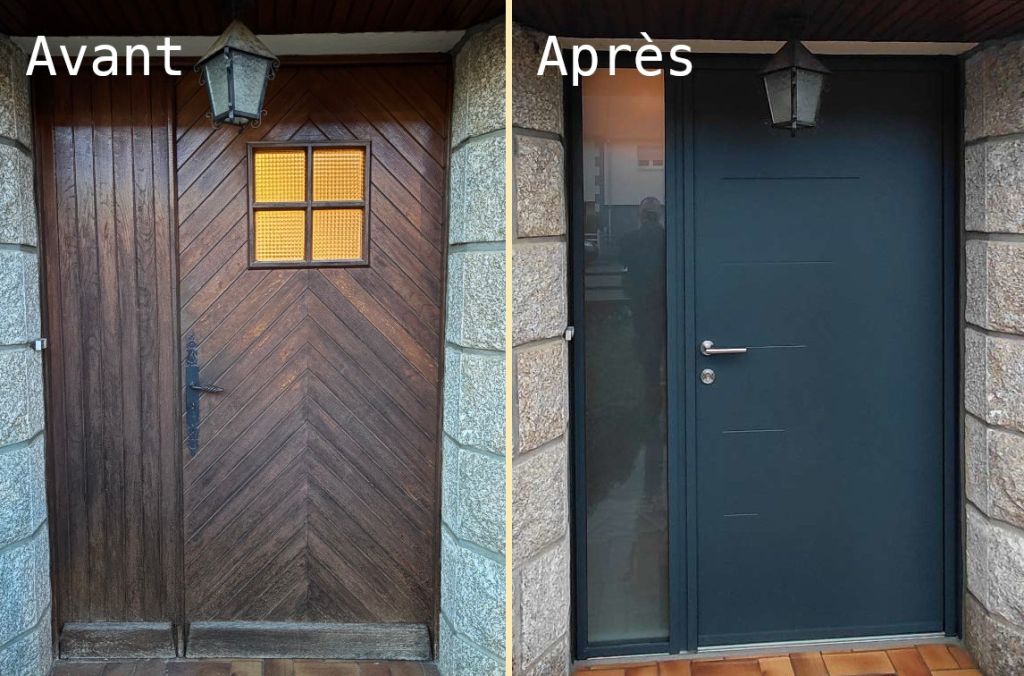 Avant/après changement de porte d'entrée bois et aluminium