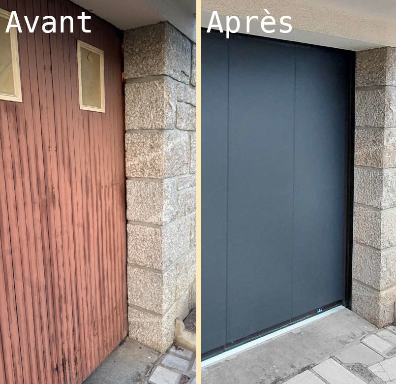 Avant après porte de garage bois alu