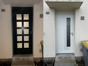 Avant/après porte d'entrée bois et porte d'entrée alu à Janzé