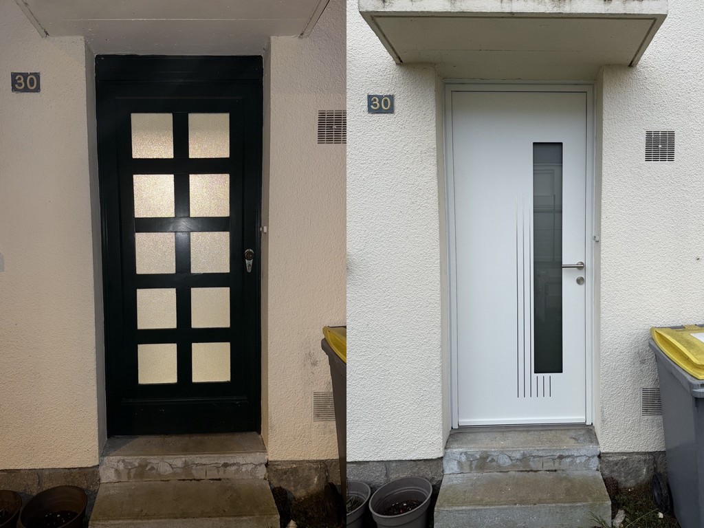Avant/après porte d'entrée bois et porte d'entrée alu à Janzé