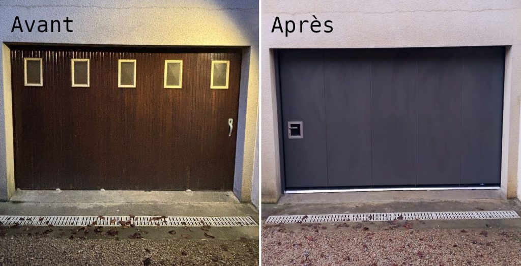 Avant après changement de porte de garage à Bruz