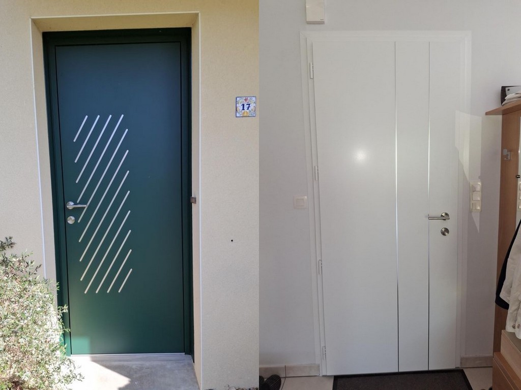 Porte d'entrée bicolore extérieur vert intérieur blanc