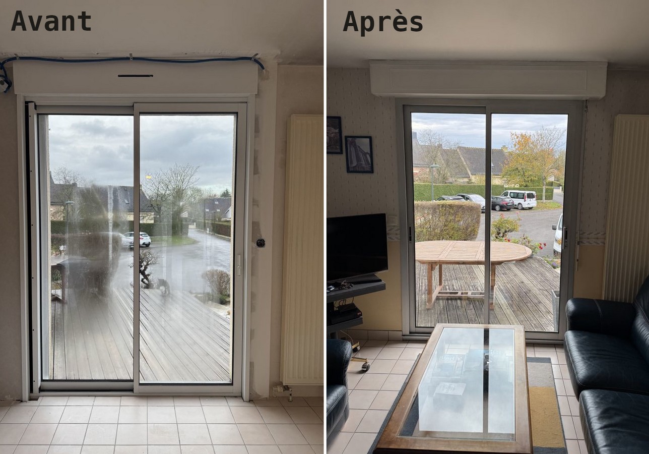 Baie vitrée à Bruz avant PVC et après aluminium