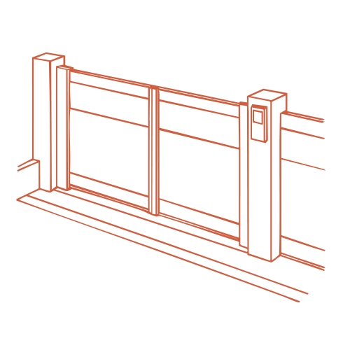 Illustration d’un portail coulissant moderne en aluminium avec moteur intégré