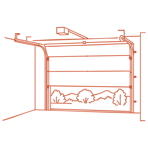 Porte de garage motorisée plafond Illustration d'une porte de garage sectionnelle motorisée avec ouverture au plafond